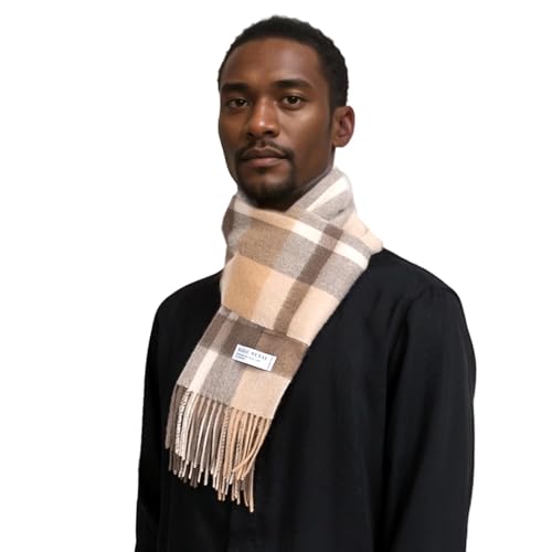 Basic Sense Schottenkaro Schal aus 100% Wolle, mongolische Wolle, schottisches Karomuster, hellbeige, One size von Basic Sense