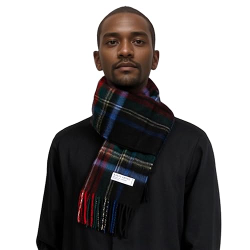 Basic Sense Schottenkaro Schal aus 100% Wolle, mongolische Wolle, schottisches Karomuster, navy, One size von Basic Sense