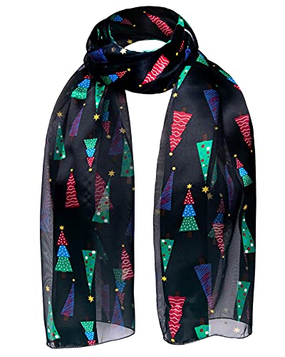 Basic Sense Weihnachtsschal, seidiger Satin-Halstuch, Baum - Schwarz, One size von Basic Sense