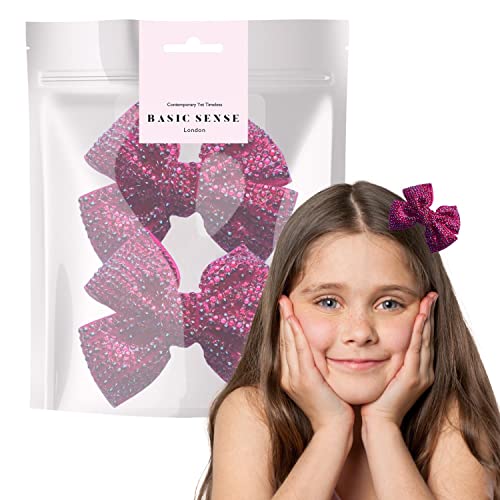 BasicSense 2 Stück Strass Schleife Haarspangen Diamant Band Krokodil Alligator für Mädchen Fuchsia von Basic Sense