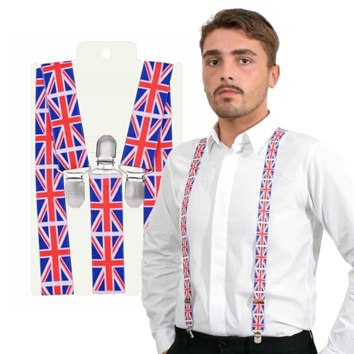 BasicSense Hosenträger mit britischer Nationalflagge, klassische Y-Form, 25 mm von Basic Sense