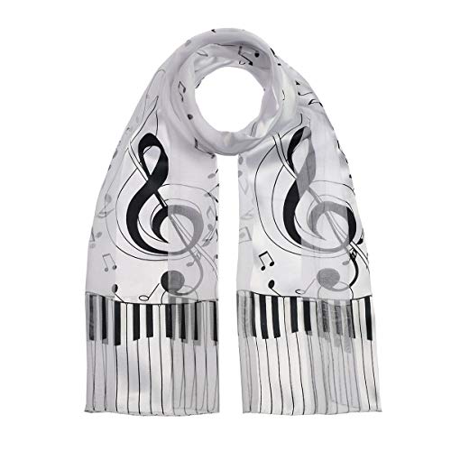 Cloud9Basic Unisex Satin-Schal, gestreift, Musikschal, leicht, hochwertiger Stoff, perfekte Gruppe, ideal als Geschenk Gr. Einheitsgröße, Piano Clef - White von Basic Sense