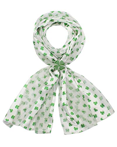 Basic Sense Irisches keltisches Kleeblatt-Kleeblatt-Set aus Satin, gestreift, Schal und Rhodium-Silber-Schalhalter-Set, Kleine Blätter, cremefarben, One size von Basic Sense