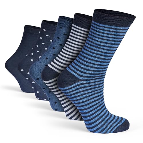 Basic Treasure 10 PAAR Damen Socken mit Streifen und Punkte | Bunte Damensocken | Ringelsocken | Mehrfarbig Blau, Grau, Schwarz mit Mustern von Basic Treasure