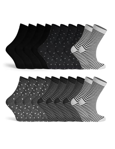 Basic Treasure 10 Paar Süsse Damensocken mit Streifen und Punkten Baumwolle, Bunte Damen socken (DE/NL/SE/PL, Numerisch, 39, 42, Regular, Regular, Schwarz Mix) von Basic Treasure