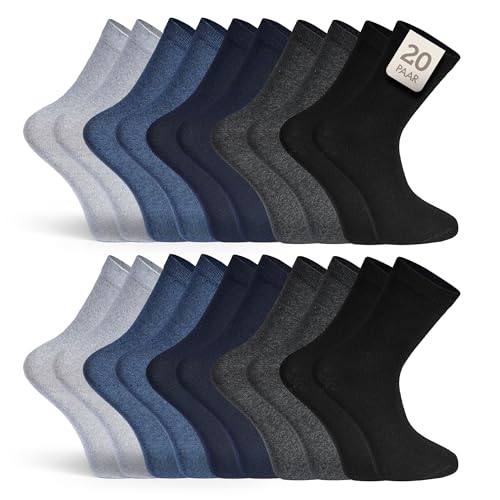 Basic Treasure 20 Paar Socken, soft Baumwolle, Schwarz oder Blau, Herren und Damen, Ohne Drückende Naht von Basic Treasure