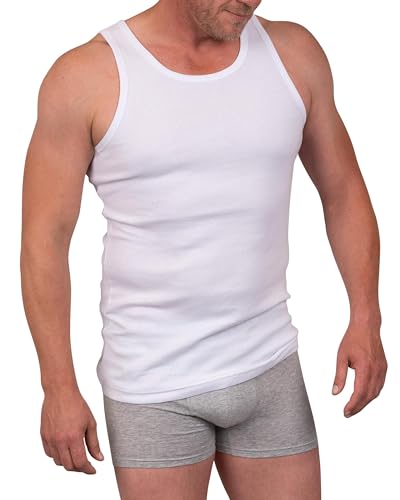 Basic Treasure 6er Pack Herren Unterhemd Weiß 100% Baumwolle, Baumwoll-Tanktop für Männer, Undurchsichtiges Tank Top Weiss, Feinripp (Weiß, 3XL) von Basic Treasure