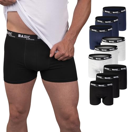 Basic Treasure 9 Paar Unterhosen Männer, Baumwolle Boxershorts Herren, Weiche Unterwäsche, Perfekte Passform (XXL - 9 Paar - Schwarz, Grau und Navy) von Basic Treasure