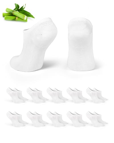 Basic Treasure 10 Paar Bambus Damen Füßlinge - 37-41 - No show Sneakersocken, Unsichtbare Unisex Bambussocken, Atmungsaktiv gegen Schweißfüße (Weiß) von Basic Treasure