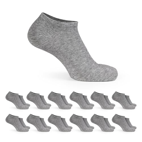 Basic Treasure 12 Paar Baumwolle Graue Sneaker Socken 35-38, Atmungsaktiv, Kurze Socken Unisex, Schwarze, Weiße oder Graue Sneaker Socken Herren und Damen von Basic Treasure