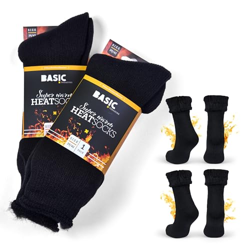 Basic Treasure 2 Paar Winter Thermosocken Ultra Warm, Dicke Weiche Winter Socken mit Vollplüsch, Damen und Herren (DE/NL/SE/PL, Numerisch, 43, 46, Regular, Regular, Schwarz) von Basic Treasure