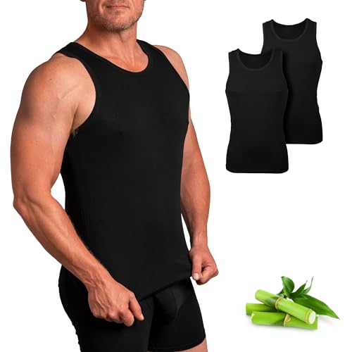 Basic Treasure 2er Pack Herren Unterhemd, weicher Bambus und Baumwolle, Schwarz, Classic Tank Top, Rundhalsausschnitt (2, Schwarz, L) von Basic Treasure