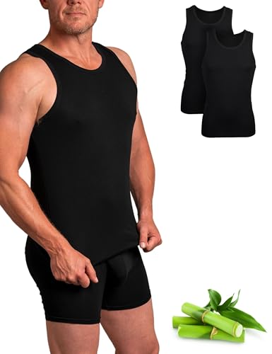 Basic Treasure 2er Pack Unterhemd Herren, Tank Top Männer, Extra weich Bambus Baumwolle, Unterhemden Herren Schwarz oder Weiß (Schwarz, M) von Basic Treasure