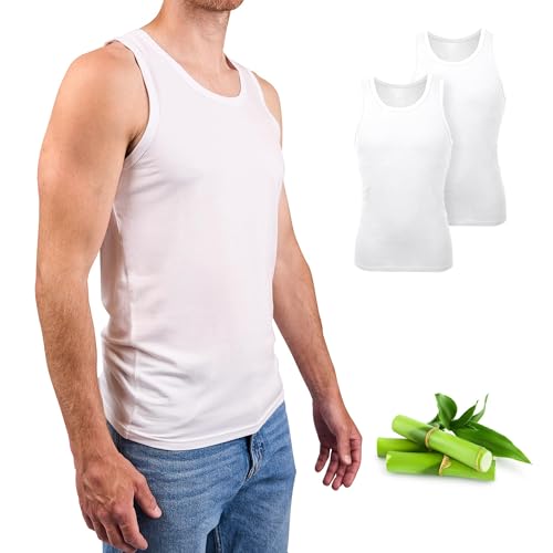 Basic Treasure 2er Pack Unterhemd Herren, Tank Top Männer, Extra weich Bambus Baumwolle, Unterhemden Herren Schwarz oder Weiß (Weiß, L) von Basic Treasure
