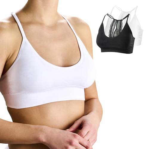 Basic Treasure 2er Set BH Seamless Damen Ultra Komfort Bustier mit Spitze, Pads und Racerback, Ohne Bügel von Basic Treasure