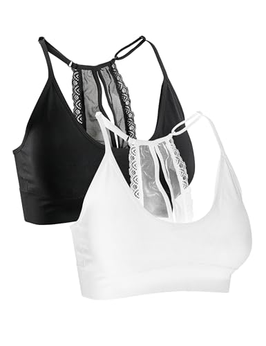 Basic Treasure 2er Pack BH Seamless Damen Ultra Komfort Bustier mit Spitze, Pads und Racerback, BH Ohne Bügel (S/M, Schwarz/Weiß) von Basic Treasure