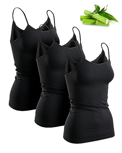 Basic Treasure (3er-Pack Premium Damen Bambus Unterhemd, Spaghetti Top Damen, Luftige und dünne Oberteile, Schwarz oder Weiß (Schwarz, L) von Basic Treasure