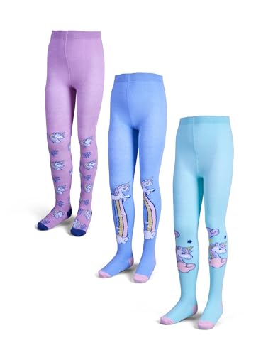 Basic Treasure 3er Pack Kinderstrumpfhosen, Mädchen Strumpfhosen, Strumpfhose Mädchen, 134-140, Einhörner von Basic Treasure