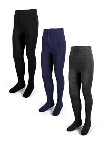 Basic Treasure 3er Pack Kinderstrumpfhosen, Mädchen Strumpfhosen, Strumpfhose Mädchen, 134-140, Schwarz/Navy/Grau von Basic Treasure