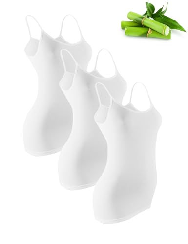 Basic Treasure 3er-Pack Unterhemden Damen, Spaghettiträger Top Damen, Premium Bambus Unterhemd Damen, Luftiges und dünnes (DE/NL/SE/PL, Alphanumerisch, L, Regular, Regular, Weiß) von Basic Treasure