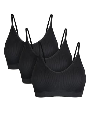Basic Treasure 3er Pack Seamless Spaghetti BH ohne Bügel, Sport Bra mit Spaghettiträgern, Bustier mit Abnehmbarer Polsterung (S, 3X Schwarz) von Basic Treasure