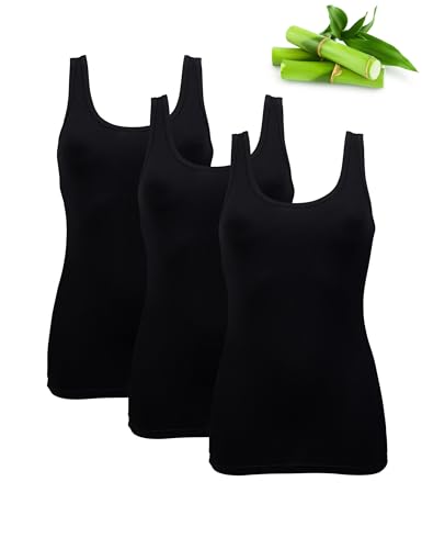 Basic Treasure 3er-Pack Unterhemden Damen, Spaghettiträger Top Damen, Premium Bambus Unterhemd Damen, Luftiges und dünnes (DE/NL/SE/PL, Alphanumerisch, S, Regular, Regular, Schwarz | Tank Top) von Basic Treasure