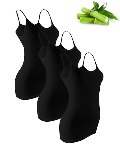 Basic Treasure 3er-Pack Unterhemden Damen, Spaghettiträger Top Damen, Premium Bambus Unterhemd Damen, Luftiges und dünnes (DE/NL/SE/PL, Alphanumerisch, S, Regular, Regular, Black) von Basic Treasure