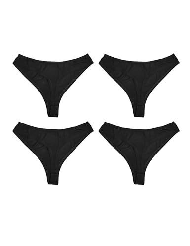 Basic Treasure 4er Pack Bambus String Slip Tanga Set Damen, aus weicher Bambus, Sexy Brazilian Nahtlose Thong, Atmungsaktiv No Show G-String (String, S) von Basic Treasure