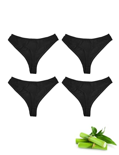 Basic Treasure 4er Pack String Slip Tanga Damen Premium Bambus M, Sexy Brazilian Nahtlose Thong, Seamless Slips Damen, Atmungsaktiv No Show G-String Tangas von Basic Treasure