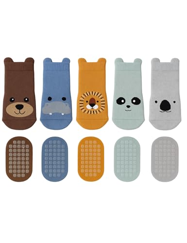 Basic Treasure 5er Pack Stoppersocken Baby Tiermotive, Kleinkinder ABS rutschfeste Socken, Antirutschsocken Kleinkinder – Must Have (6-18 Monate, Combi 1) von Basic Treasure
