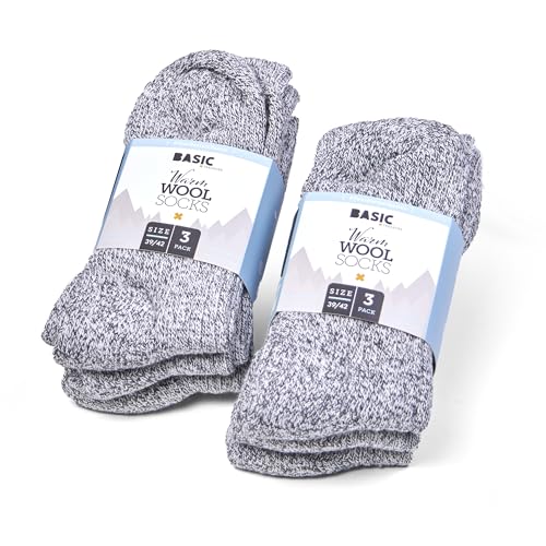 Basic Treasure 6 Paar Wollsocken, Weiche & Warme Wandersocken, Wolle Socken, Wool Socks, Trekking, Funktionssocken, Wintersocken (39/42, Grau) von Basic Treasure