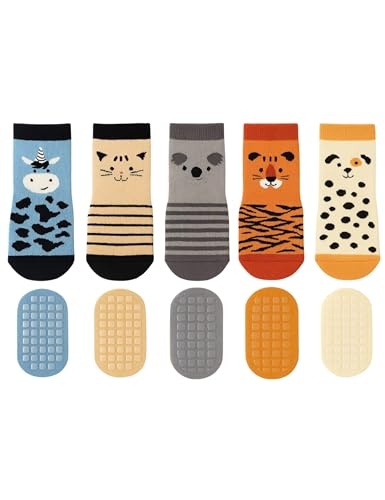 Basic Treasure 5er Pack Stoppersocken Baby Tiermotive, Kleinkinder ABS rutschfeste Socken, Antirutschsocken Kleinkinder – Must Have (18-30 Monate, Combi 2) von Basic Treasure