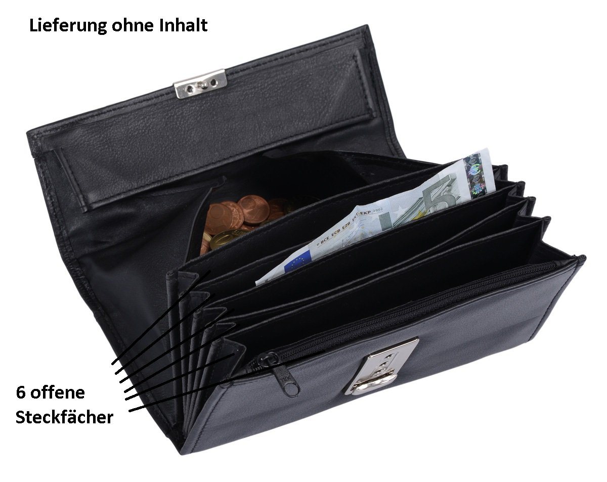 Basic Geldbörse schwarze Lederkellnerbörse mit 6 Scheinfächern+Reißverschlussfach von Basic