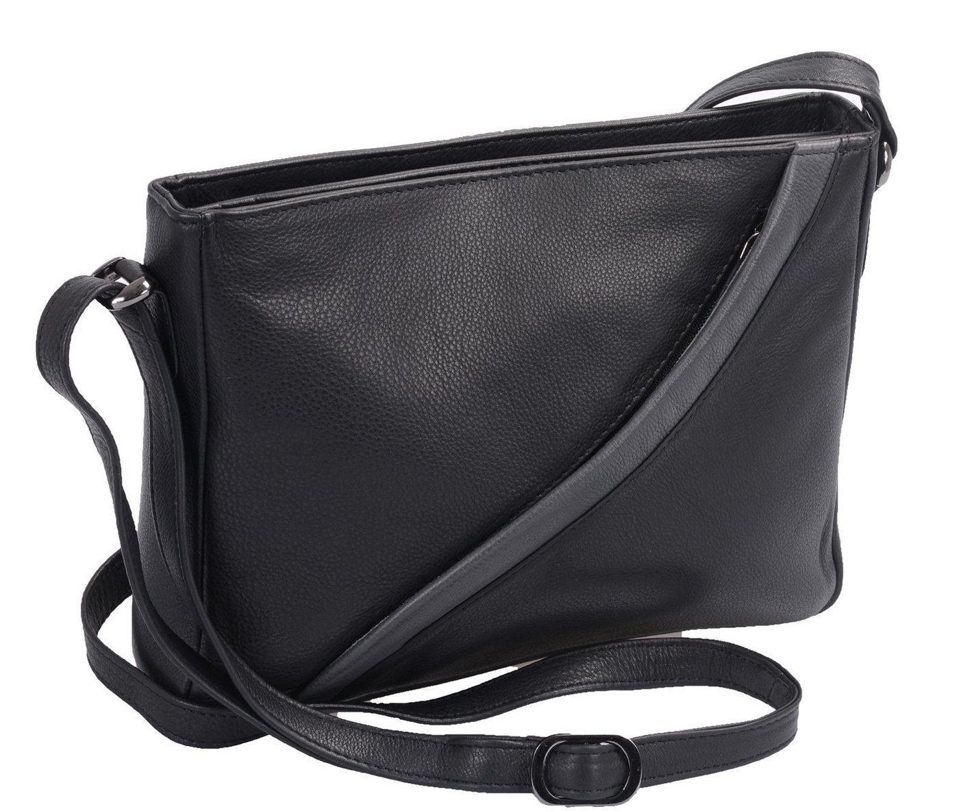 Basic Handtasche große klassische Ledertasche mit Reißverschluss, schwarz-grau von Basic