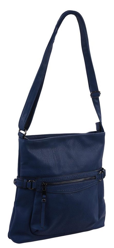 Basic Schultertasche mittlere Reißverschlusstasche mit langem Henkel, dunkelblau von Basic