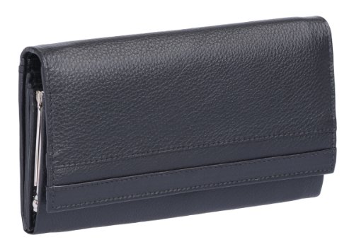 Damenknipsbörse BASIC in Echt-Leder, schwarz, 17x10cm von Basic
