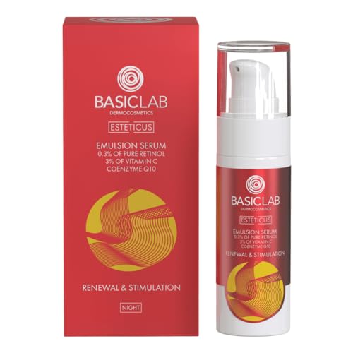 BasicLab Dermocosmetics Emulsion Gesichtsserum mit Retinol, Coenzym Q10 und Vitamin C | 15 ml | Anti-Falten Nachtserum für Frauen von BasicLab Dermocosmetics