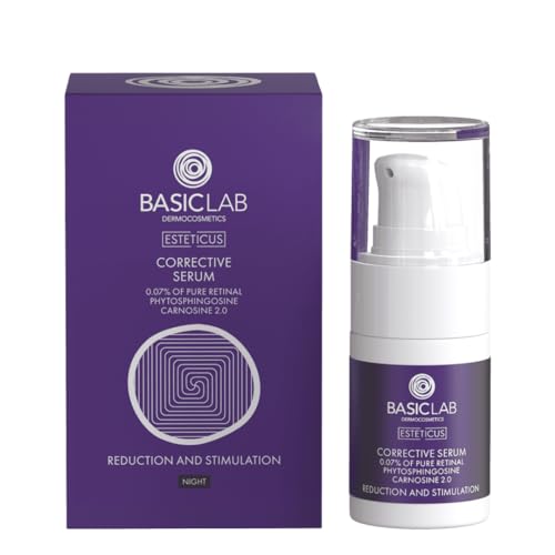 BasicLab Dermocosmetics Emulsion Gesichtsserum mit Retinol, Coenzym Q10 und Vitamin C | 30 ml | Anti-Falten Nachtserum für Frauen von BasicLab