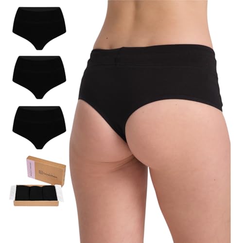 Basicbox Brazilien Slip Damen I Atmungsaktiv I Figurbetont I kein kratzender Zettel I hoher Bund I I 3er Pack I S-XL (DE/NL/SE/PL, Alphanumerisch, L, schwarz) von Basicbox