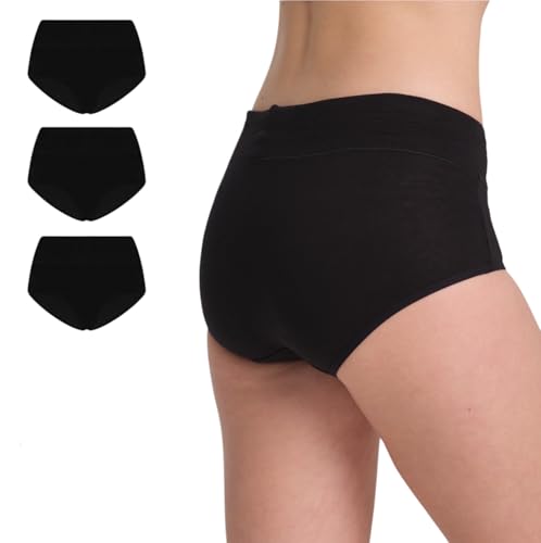 Basicbox Damen Slip Unterhosen I Hoher Bund I Slips aus Baumwolle I 3er Pack I Hautfreundlich I I S-XL (DE/NL/SE/PL, Alphanumerisch, M, schwarz) von Basicbox