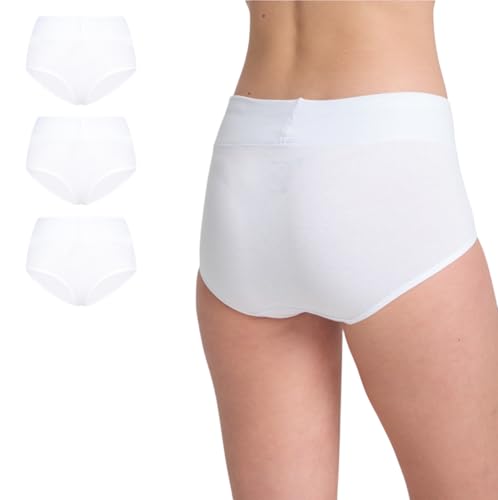 Basicbox Damen Slip Unterhosen I Hoher Bund I Slips aus Baumwolle I 3er Pack I Hautfreundlich I I S-XL (DE/NL/SE/PL, Alphanumerisch, M, weiß) von Basicbox
