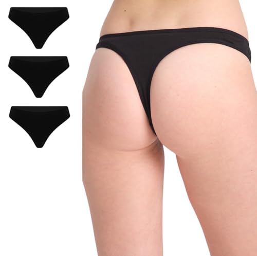 Basicbox Damen Tanga I Ergonomisch geschnitten I 3er Pack I I hoher Bund I Ohne Kratzenden Zettel I S-XL (DE/NL/SE/PL, Alphanumerisch, M, schwarz) von Basicbox