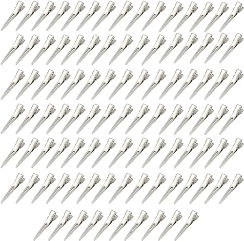 100 Stücke EnteBill Haarspangen, Basicon 4.5cm Silber Friseur Haarspangen Metallklemmen haarklemmen Friseur Stahl-Haarclips Alligator haarklippse mit Löchern für Haarklammern Damen Mädchen von Basicon