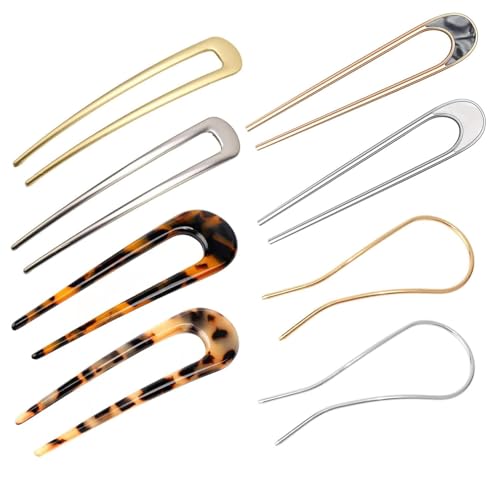 8 Stück U-Form Haarnadeln, Basicon Französische Haargabeln Schildkröte Legierung Schale U-Form Haarnadeln Clips Acetat Haarstäbchen für Frauen Mädchen Haarbrötchen Chignon von Basicon