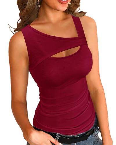 Basicspace Damen Ausschnitt Design Tank Einfaches Weiches Geripptes Top Sexy Schlankes Rot Tank Top(Rot.XXL) von Basicspace