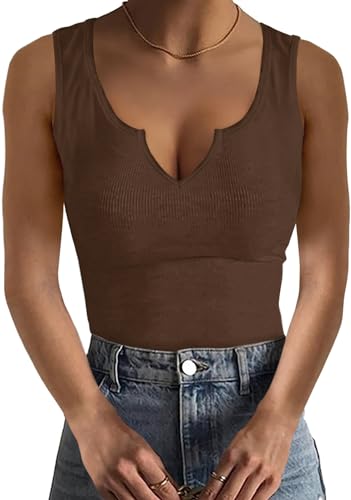 Basicspace Damen Klassische Mode Ärmelloses Tank Top Schlank Sexy Einfach Frühling Sommer Weich Basic Top (Braun,L) von Basicspace