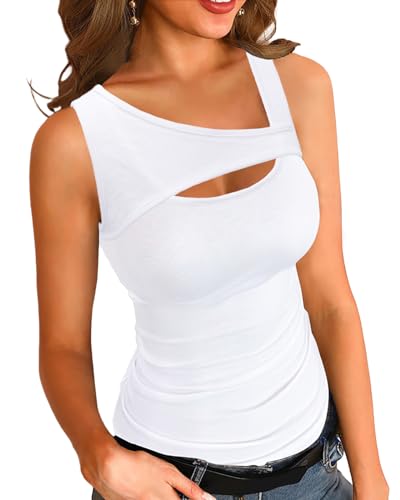 Basicspace Damen Rundhalsausschnitt Basic Design Tops Lässig vielseitig Tank Tops Frühling und Sommer Gerippte Weiß Tank Tops(Weiß,XXL) von Basicspace