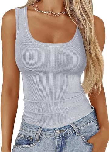 Basicspace Damen Rundhalsausschnitt Sportliche Weste Frühling Sommer Festes Top Ärmellos Bequemes Grau Tanktop(M,Grau) von Basicspace