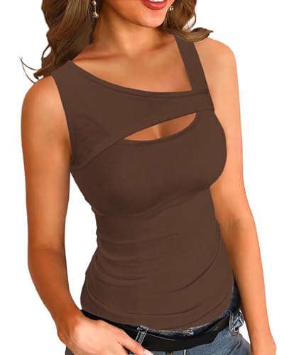 Basicspace Damenmode Sexy Top Schlankes Tank Top Klassisch Weiches Geripptes Top Basic Khaki Tank Top(Khaki.L) von Basicspace