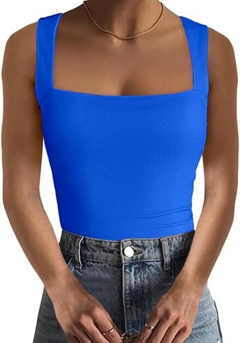 Basicspace Schlankes Tank-Top Frauen ärmellos Quadratischer Hals Tops Sommer Tops Quadratischer Hals Tank Top Basic Blau Camisole(M,Blau) von Basicspace